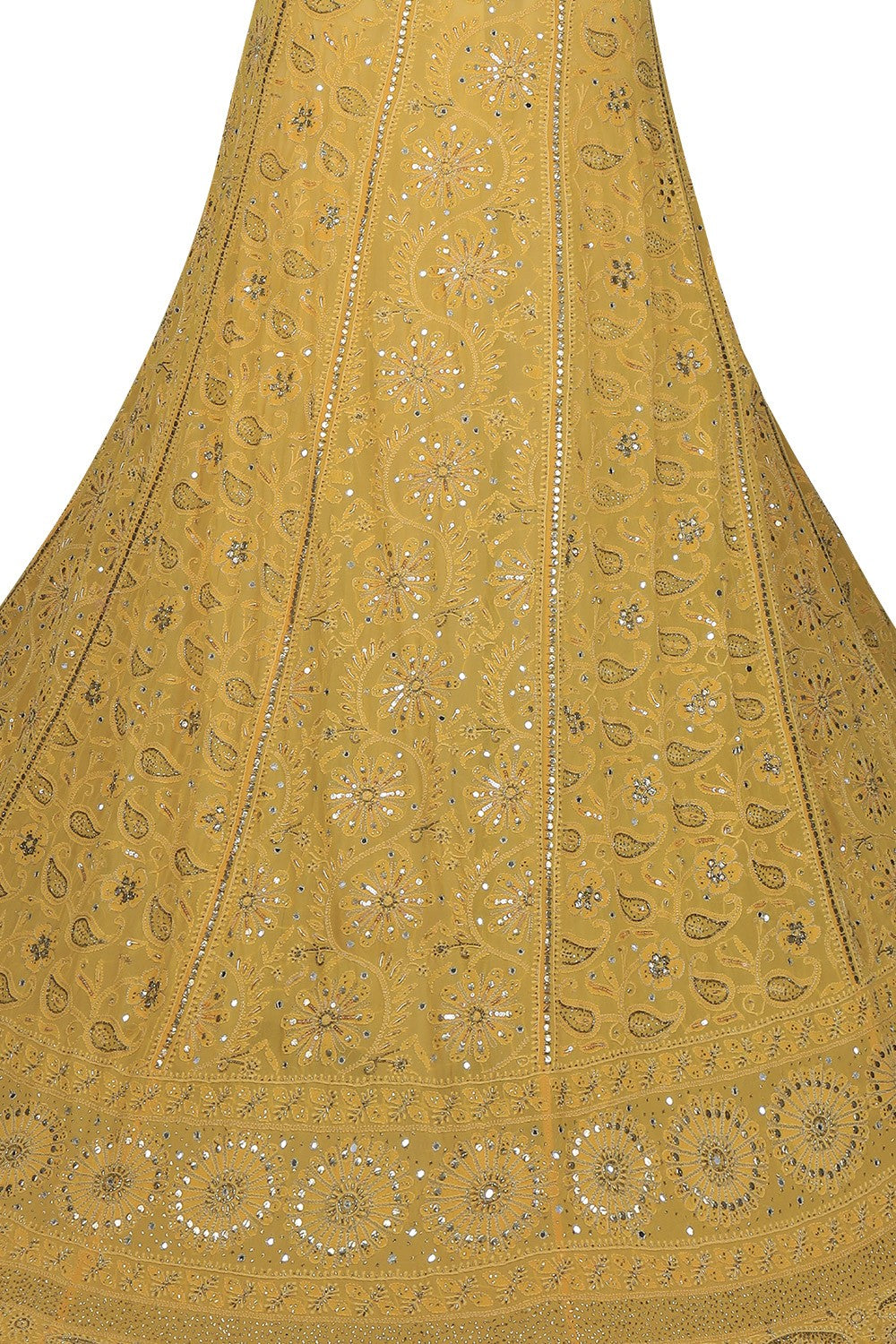 Ada Hand Embroidered Dandelion Yellow Pure Georgette Lucknowi Chikankari Lehenga Set With Muqaish Work– A20700