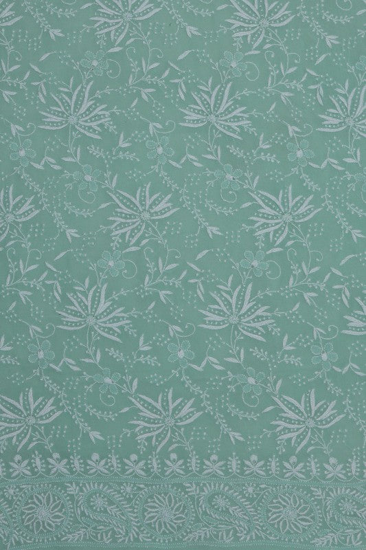 Ada Hand Embroidered Sea Green Pure Georgette Chikan Unstitched Suit Piece- A49696