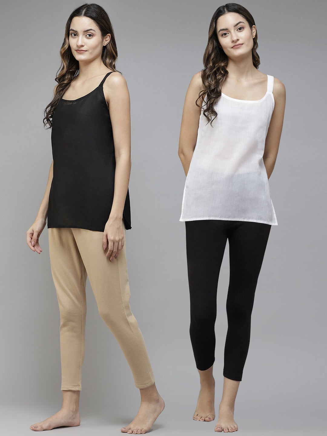 Ada White & Black  Cotton Short Slips Combo of 2 A111179.
