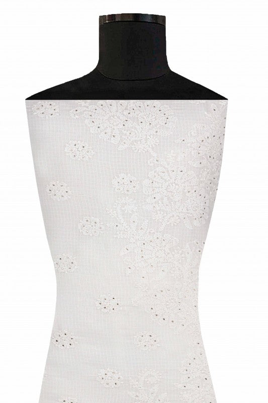 Ada Hand Embroidered White Kota Lucknowi Chikan Unstitched Kurta Piece With Muqaish Work- A623145