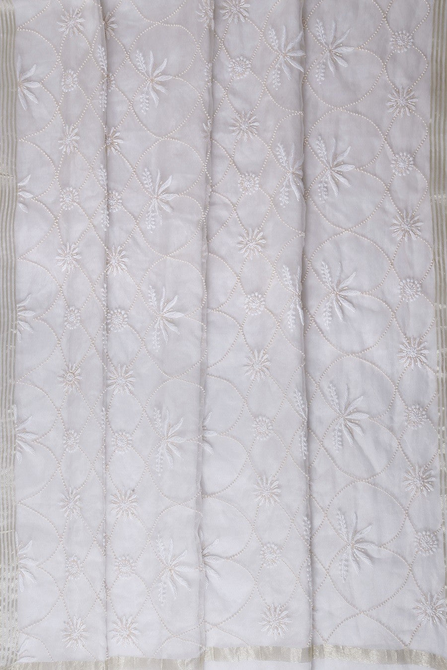 Ada Hand Embroidered White Organza Chikan Dupatta- A615365