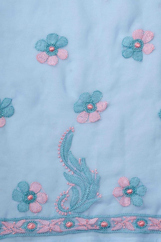 Ada Hand Embroidere Blue Georgette Lucknowi Chikan Unstitched Kurta Piece A611836