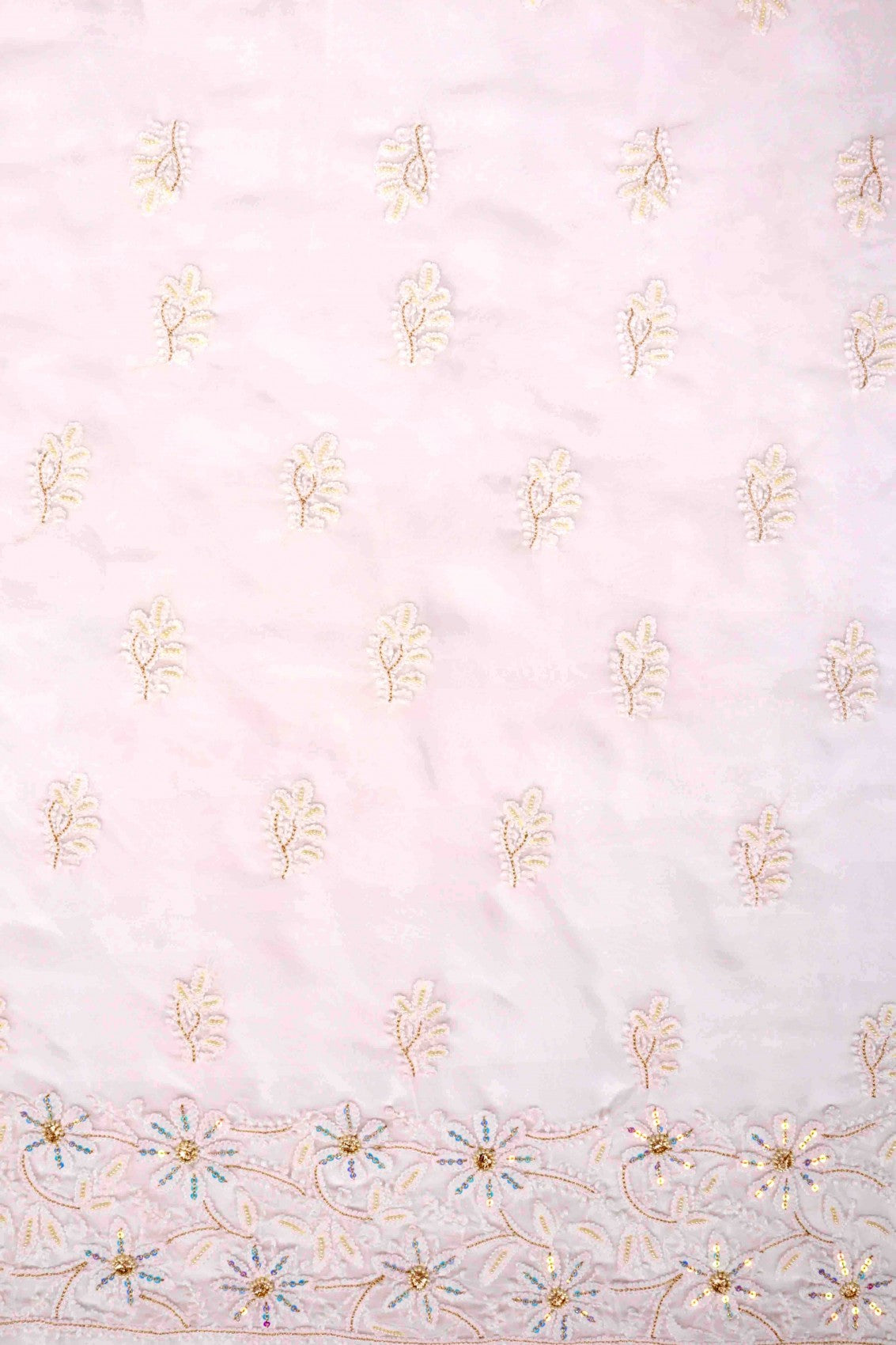 Ada Hand Embroidered White Georgette Lucknowi Chikankari Unstitched Suit Piece With Pearl Work A262204