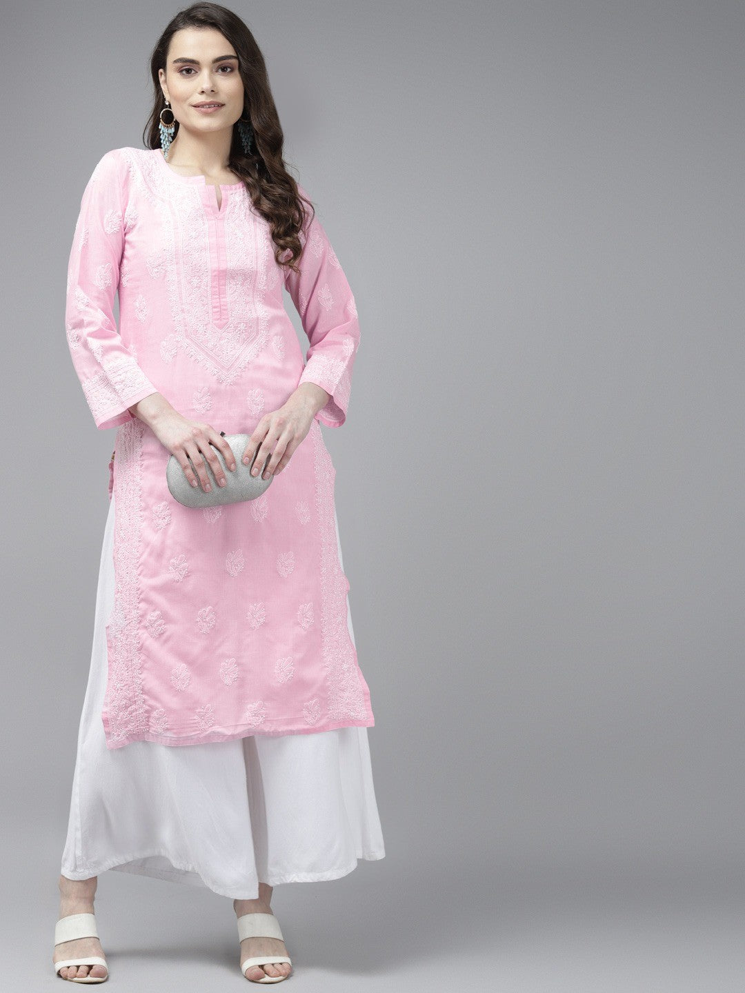 Ada Hand Embroidered Pink Cotton Lucknow Chikan Kurta A411367