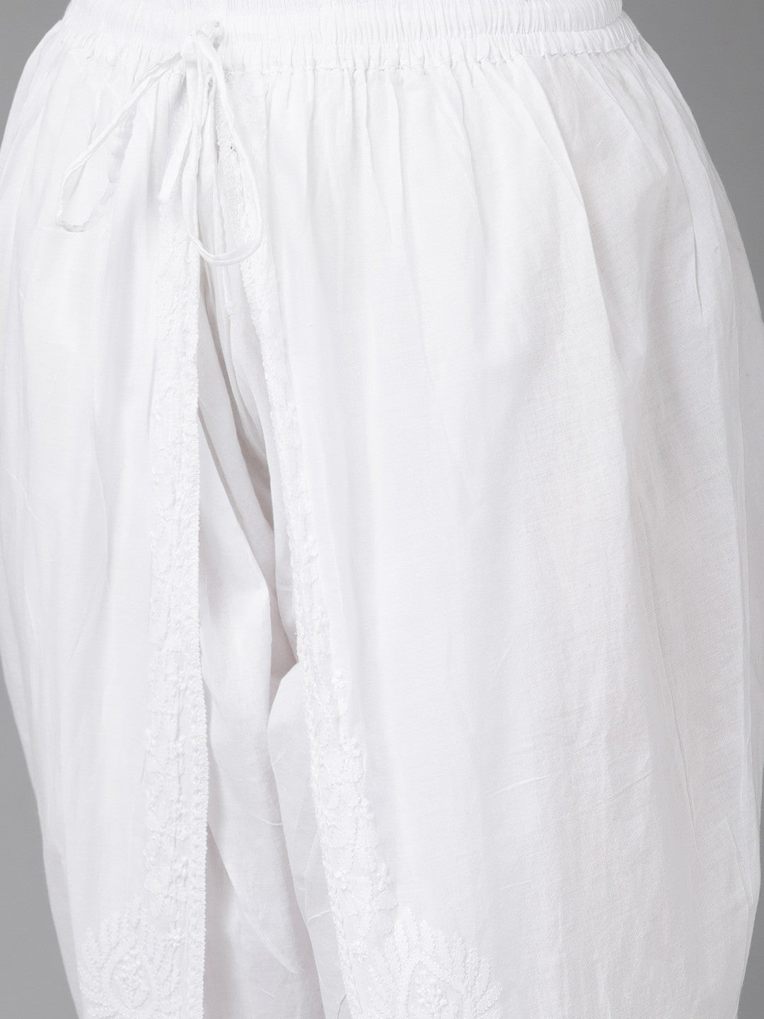 Ada Hand Embroidered White Cotton Lucknowi Chikankari Kurta With Dhoti Set A811180