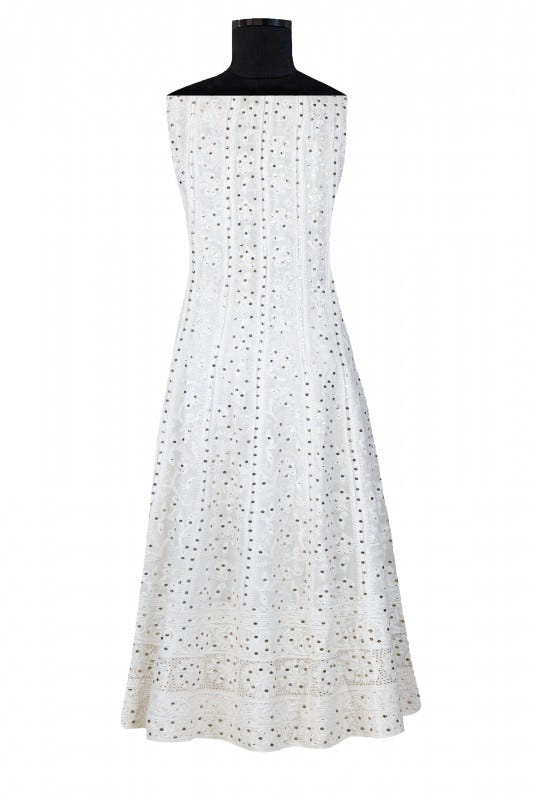 Ada Hand Embroidered White Pure Georgette Lucknowi Chikankari Semi-stitched Anarkali Kurta Dupatta Set with Muqaish Work A534054
