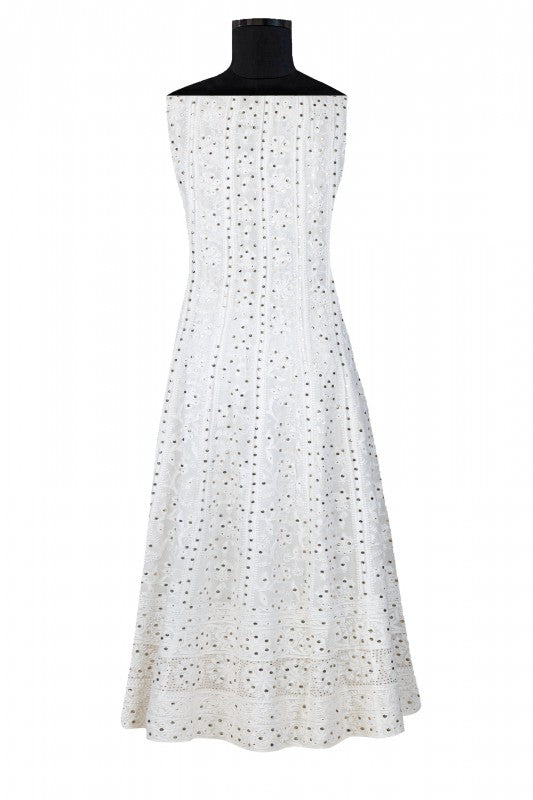 Ada Hand Embroidered White Pure Georgette Lucknowi Chikankari Semi-stitched Anarkali Kurta Dupatta Set with Muqaish Work A534054