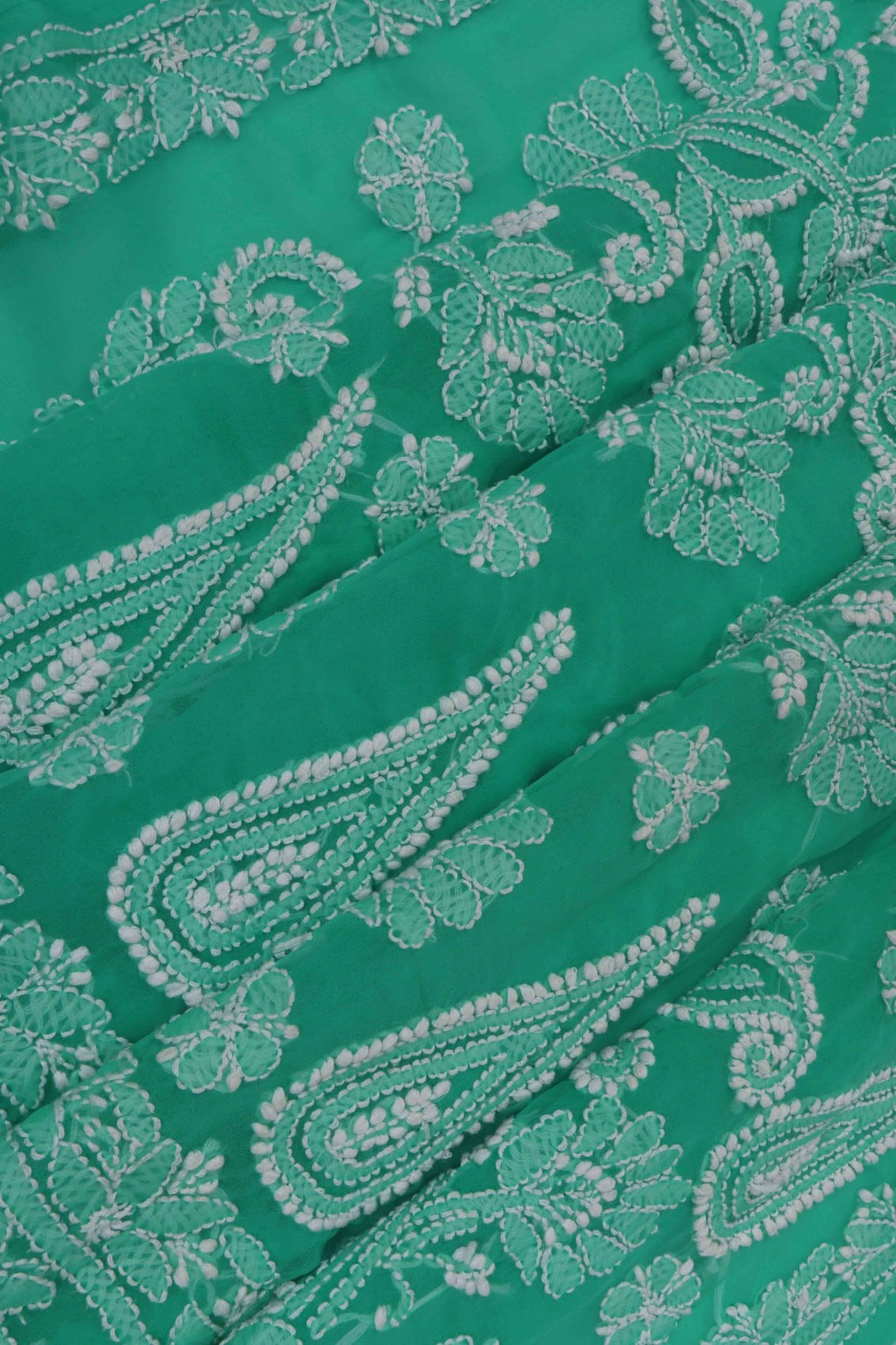 Ada Hand Embroidered Light Green Georgette Lucknowi Chikankari Saree With Blouse A569542