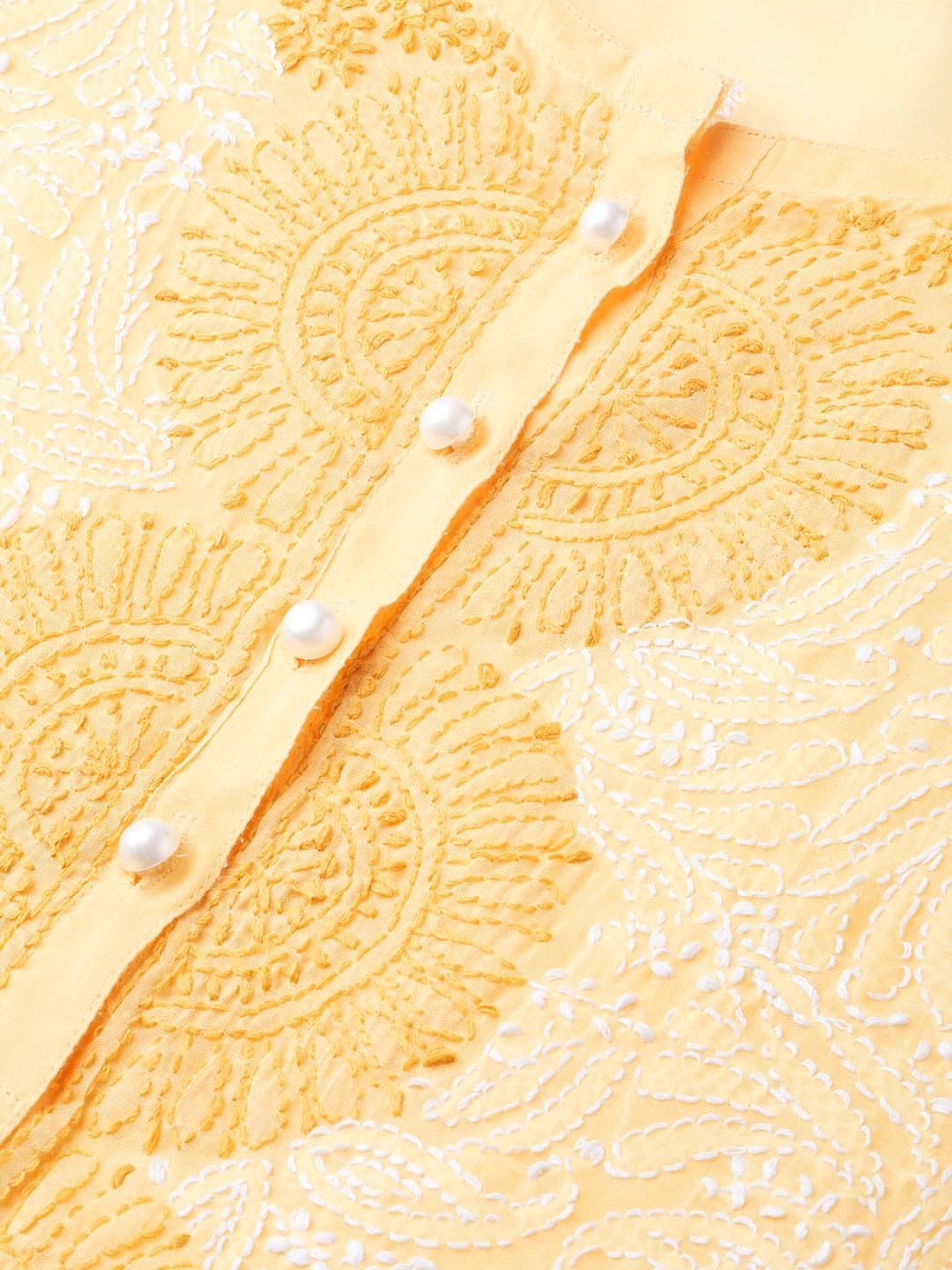 Ada Hand Embroidered Yellow Cotton Lucknow Chikan Top A100231