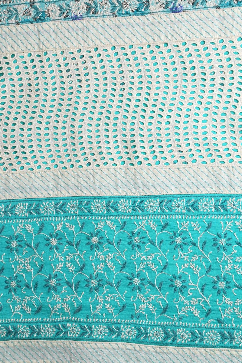 Ada Hand Embroidered Sea Green/Cream Cotton Lucknowi Chikan Unstitched Suit Piece-A478841
