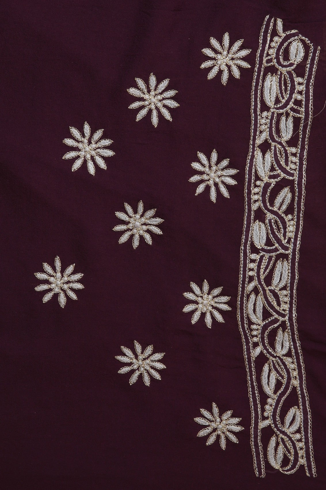 Ada Hand Embroidered Cream & Wine Ombre shade Pure Georgette Lucknowi Chikankari Saree/Blouse With Zari Work A59038