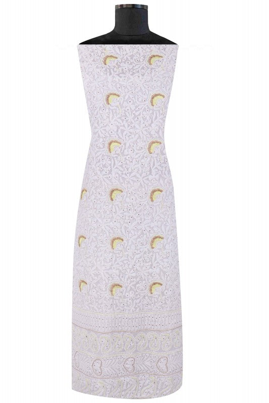 Ada Hand Embroidered White Georgette Lucknowi Chikankari Unstitched Suit Piece With Muqaish Work A423665
