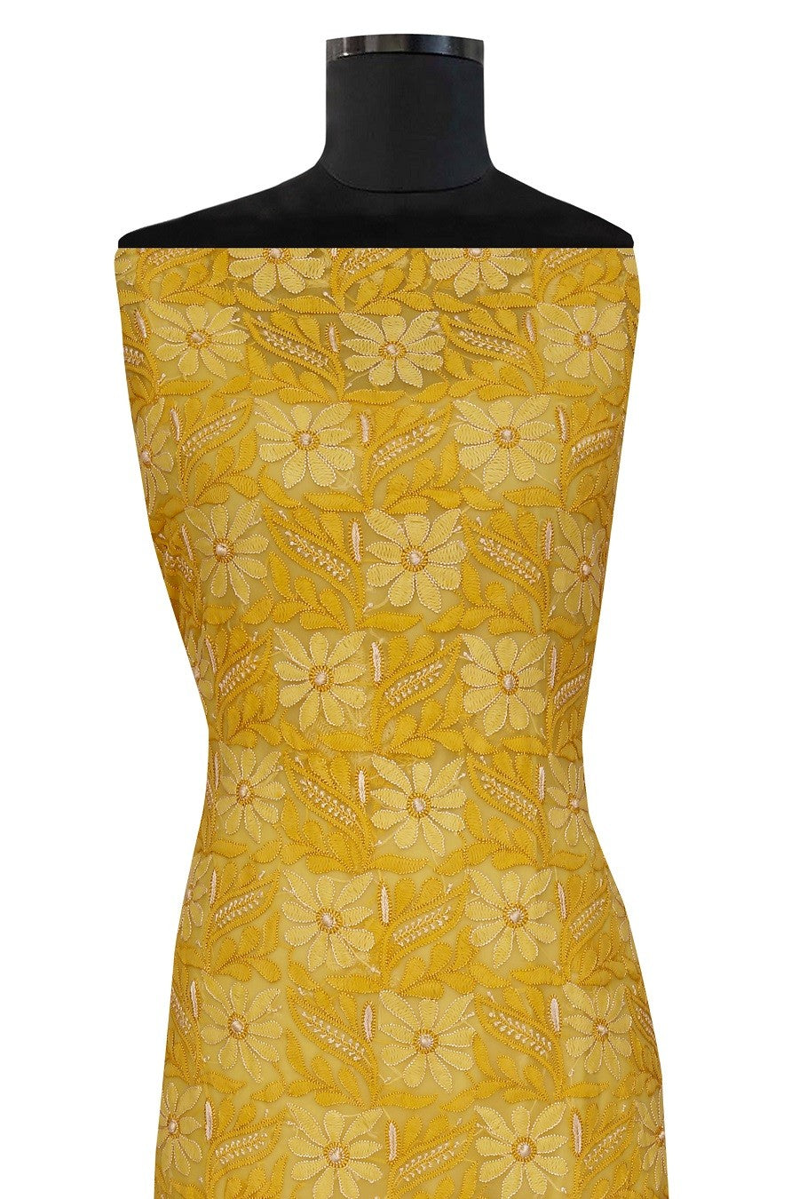 Ada Hand Embroidered Yellow Georgette Chikan Unstitched Kurta Piece A611835