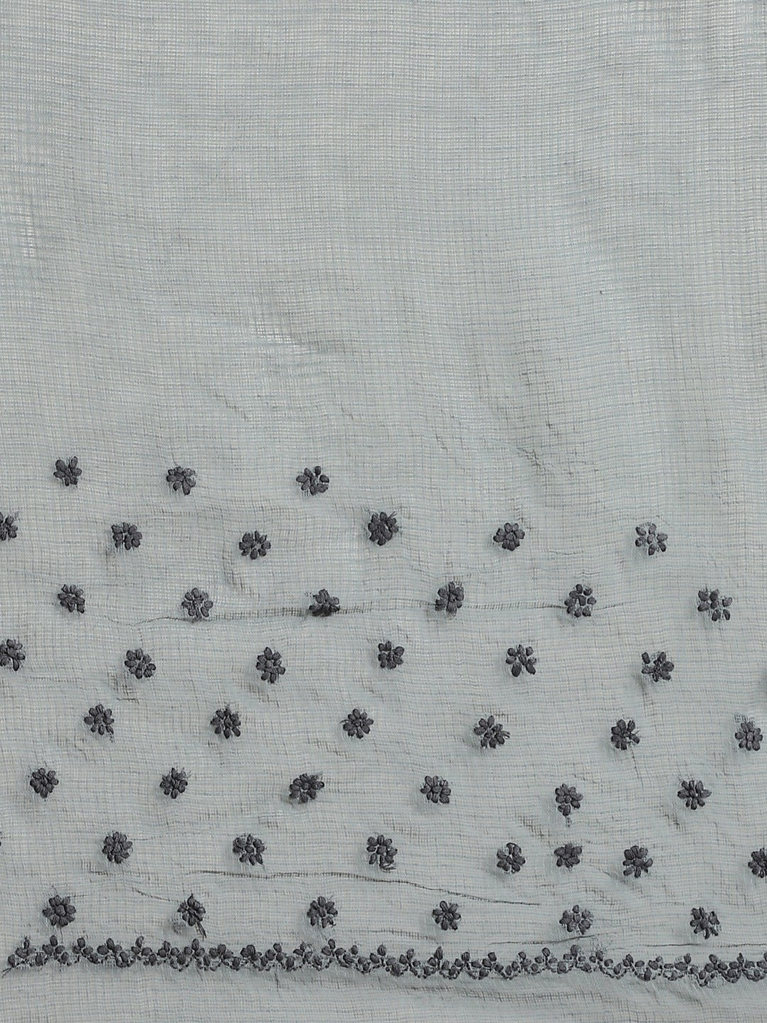 Ada Hand Embroidered Grey Kota Lucknow Chikan Saree With Blouse- A311123