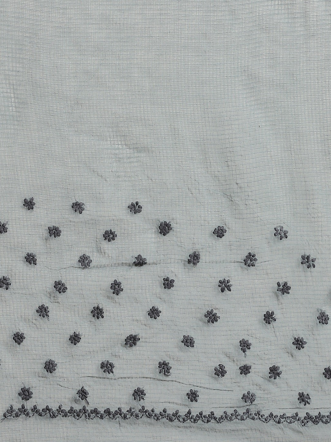 Ada Hand Embroidered Grey Kota Lucknow Chikan Saree With Blouse- A311123