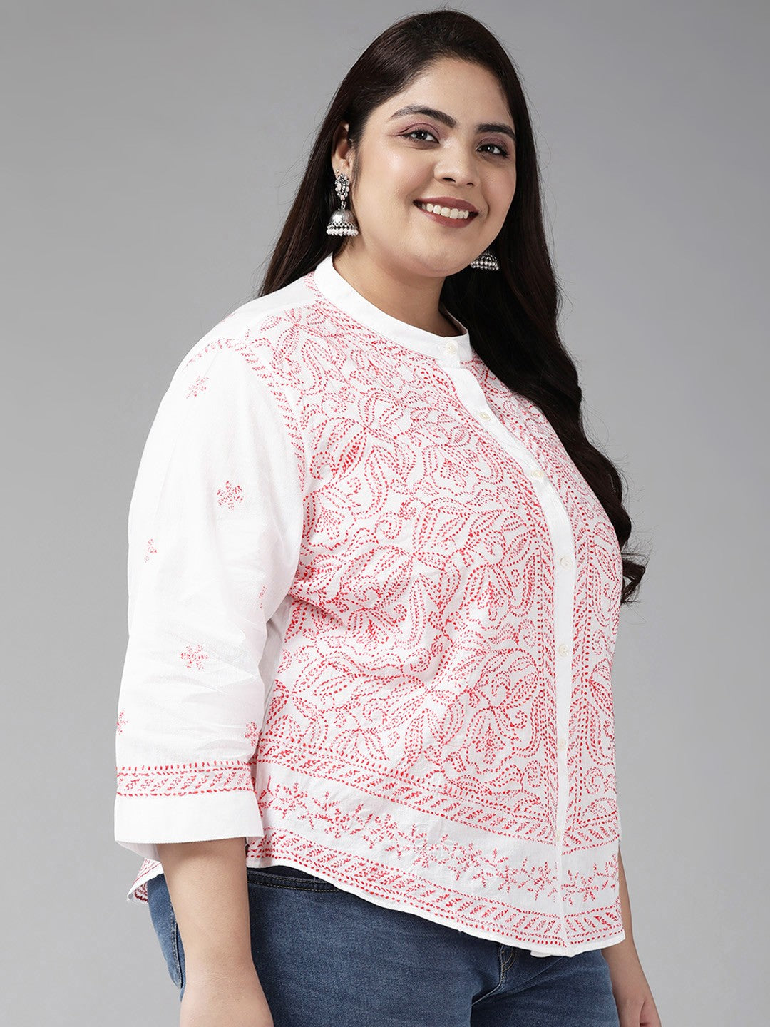 Ada Hand Embroidered White Cotton Lucknowi Chikankari Shirt A911245