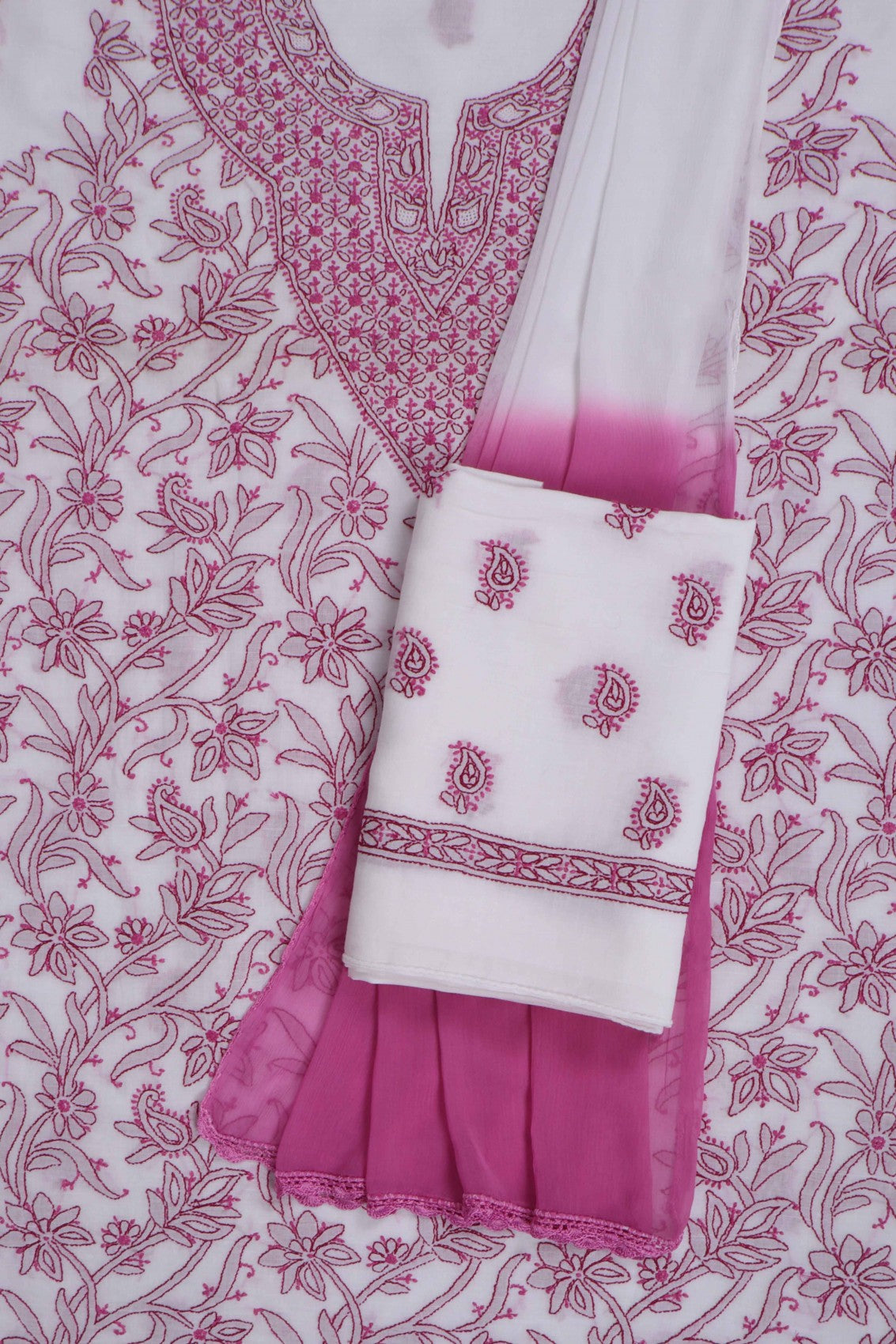 Ada Hand Embroidered White Cotton Lucknowi Chikankari Unstitched Suit Piece A38929