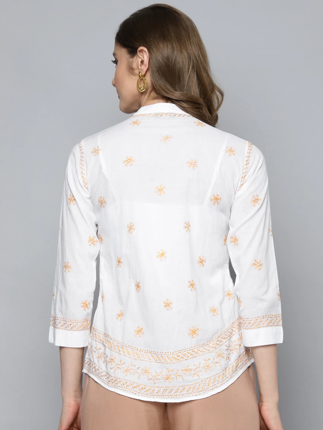 Ada Hand Embroidered White Cotton Lucknowi Chikankari Shirt A911251
