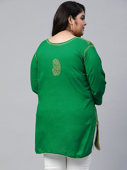 Ada Hand Embroidered Green Cotton Lucknowi Chikankari Straight Kurti A250627