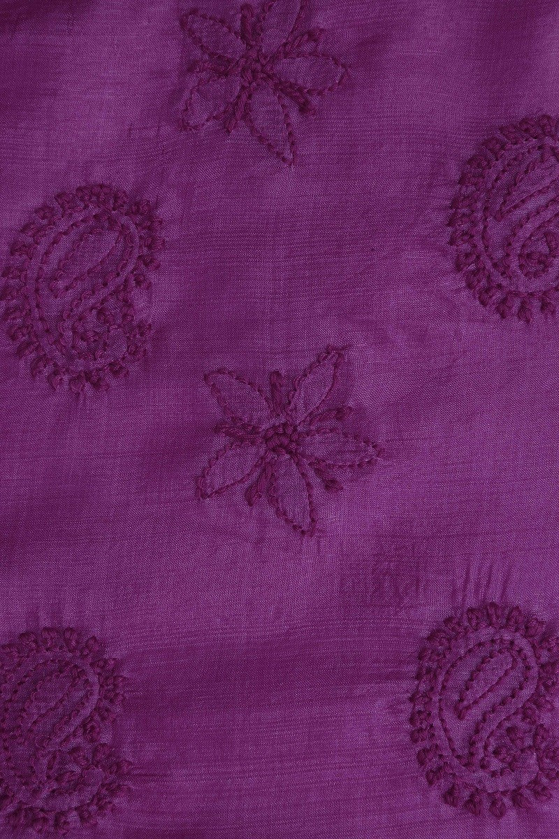 Ada Hand Embroidered Magenta Tusser Silk Lucknowi Chikankari Saree With Blouse- A525189
