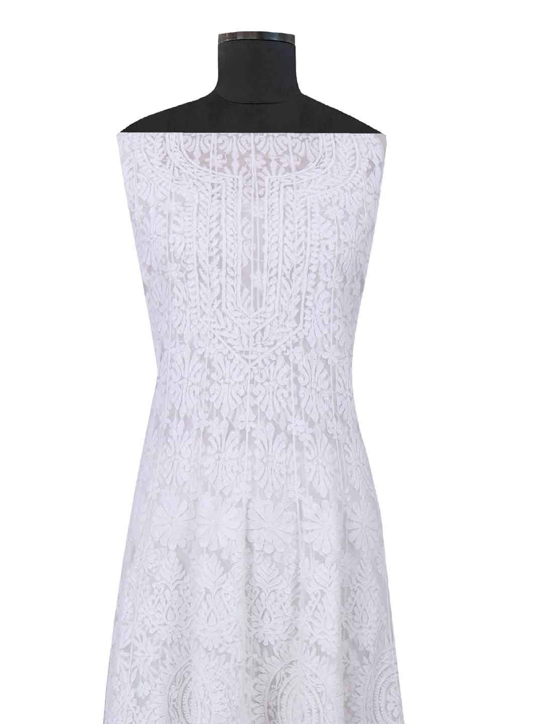 Ada Hand Embroidered White Net Lucknowi Chikankari Semi-stitched Anarkali Kurta Dupatta Set 01A167418