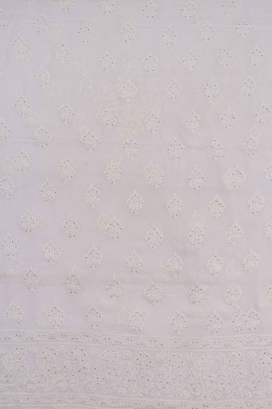 Ada Hand Embroidered White Georgette Lucknowi Chikan Unstitched Kurta Piece With Muqaish Work A576834
