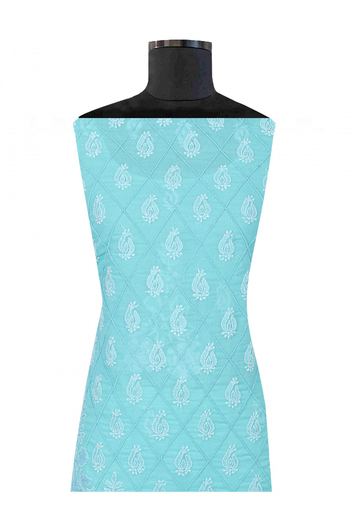 Ada Hand Embroidered Sea Green Cotton Lucknowi Chikankari Unstitched Suit Piece With Pearl Work 01A167494
