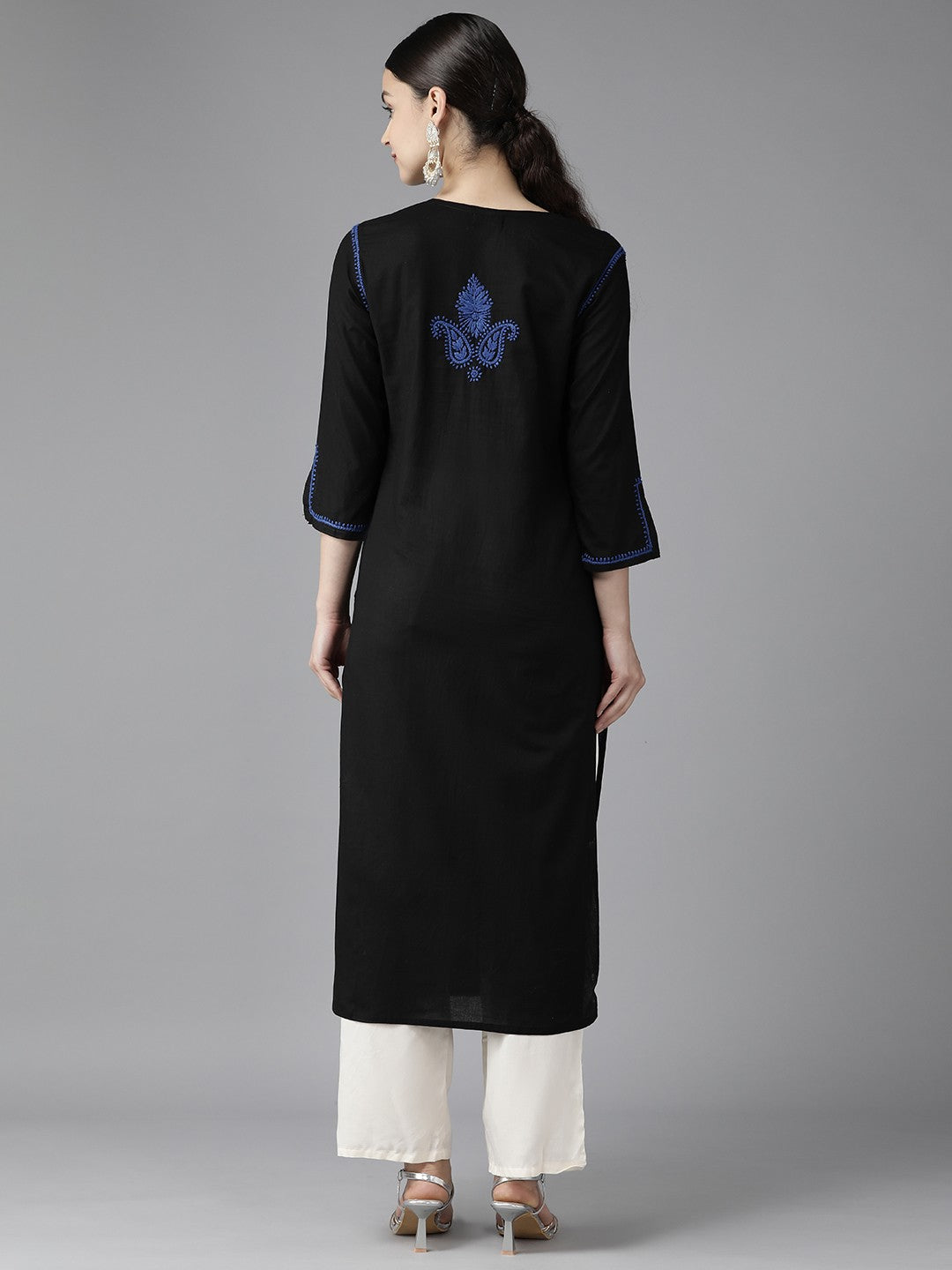 Ada Hand Embroidered Black Cotton Lucknowi Chikankari Straight Kurta A411421