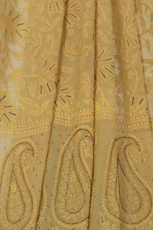 Ada Hand Embroidered Gold Mustard Pure Georgette Lucknowi Chikankari Dupatta with Cutdana Work A589250