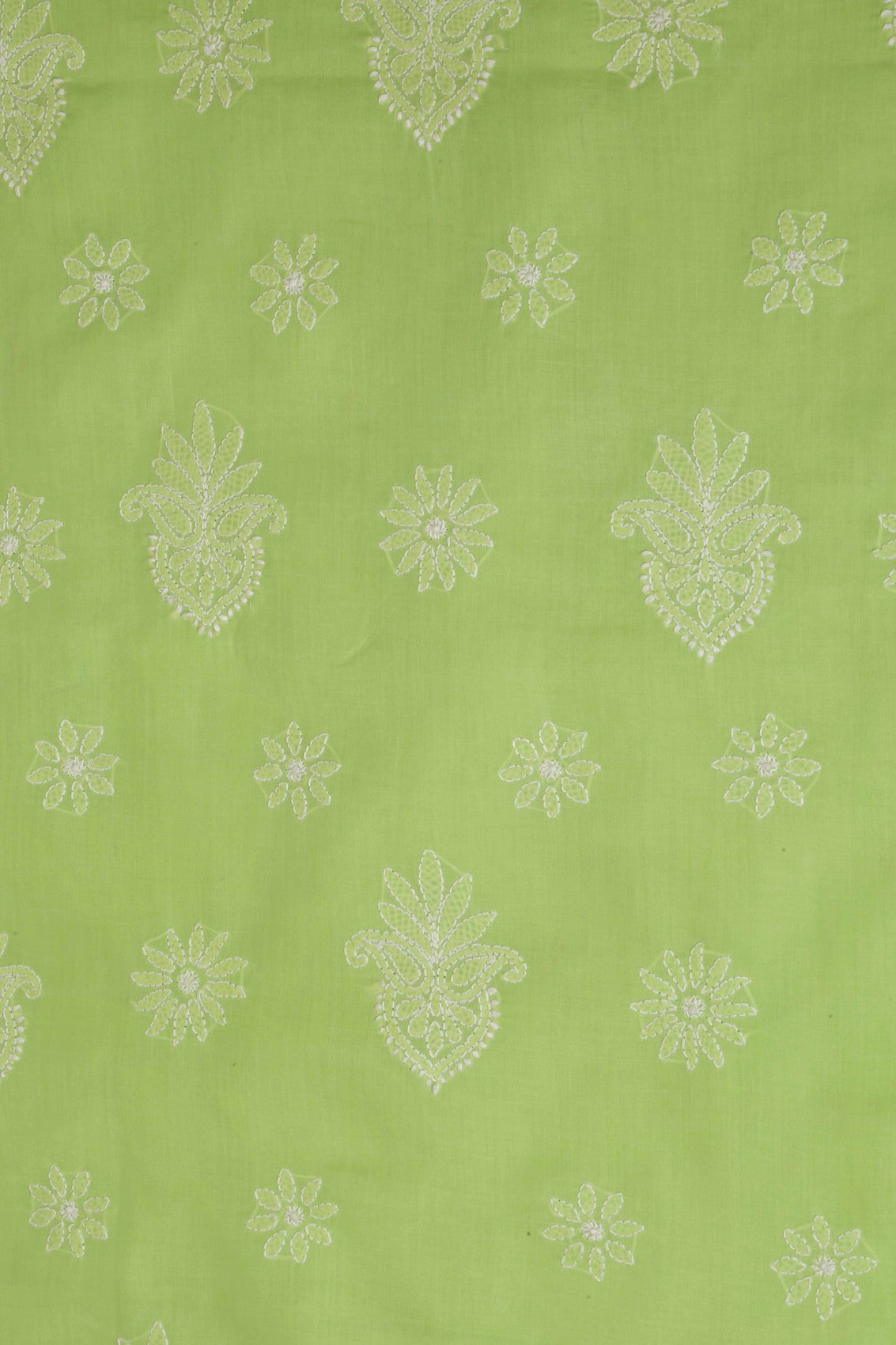 Ada Hand Embroidered Green/White Cotton Lucknowi Chikankari Unstitched Suit Piece A211201