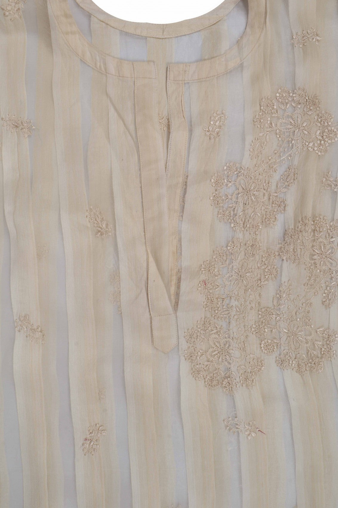 Ada Hand Embroidered Cream Silk Lucknowi Chikan Semi stitched Kurta Piece A623429