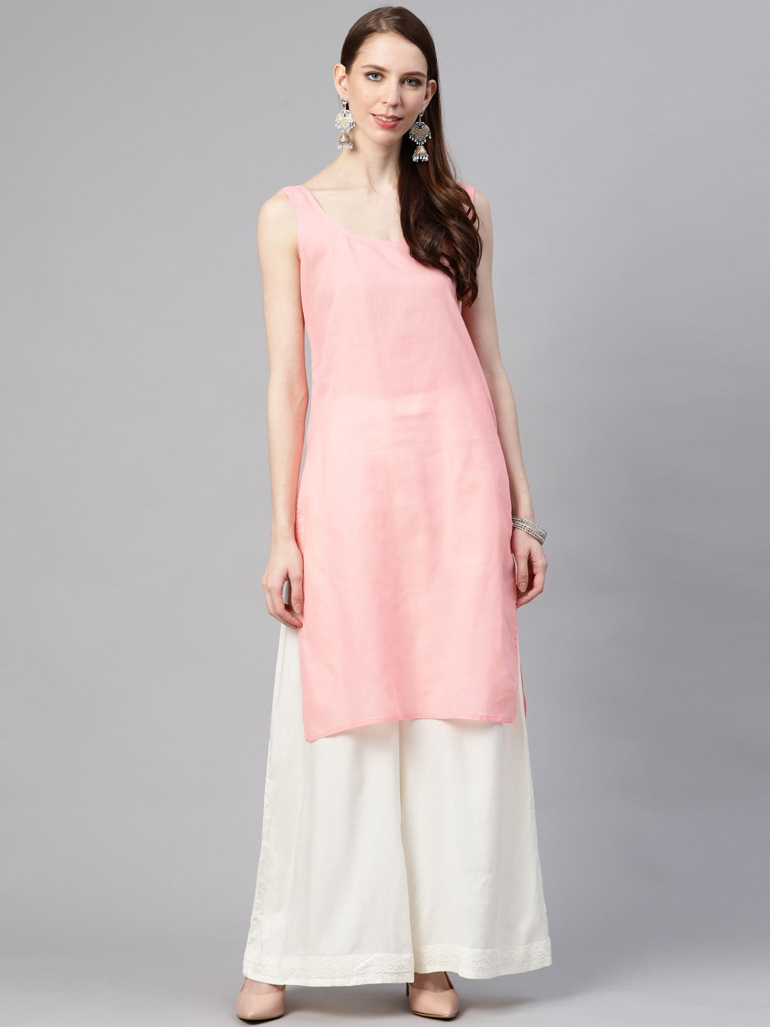 Ada Hand Embroidered Pink Georgette Lucknowi Chikan Straight Kurta/Slip with Gota patti Work A411112