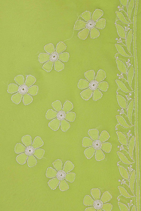 Ada Hand Embroidered Light Green Pure Georgette Lucknowi Chikankari Saree with Blouse  A310987