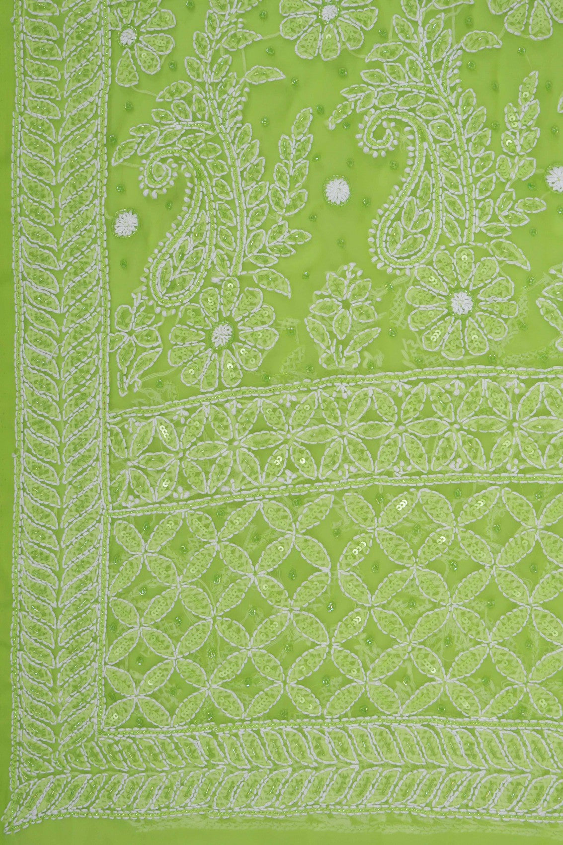 Ada Hand Embroidered Sheen Green Georgette Lucknowi Chikankari Saree/Blouse With Sequinned Work 01A204595