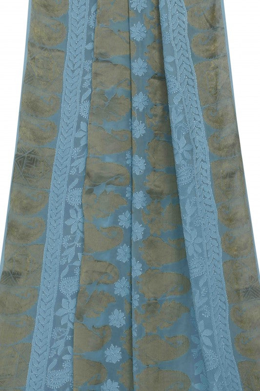 Ada Hand Embroidered Sapphire Blue Georgette Lucknowi Chikankari Saree With Blouse- A586827