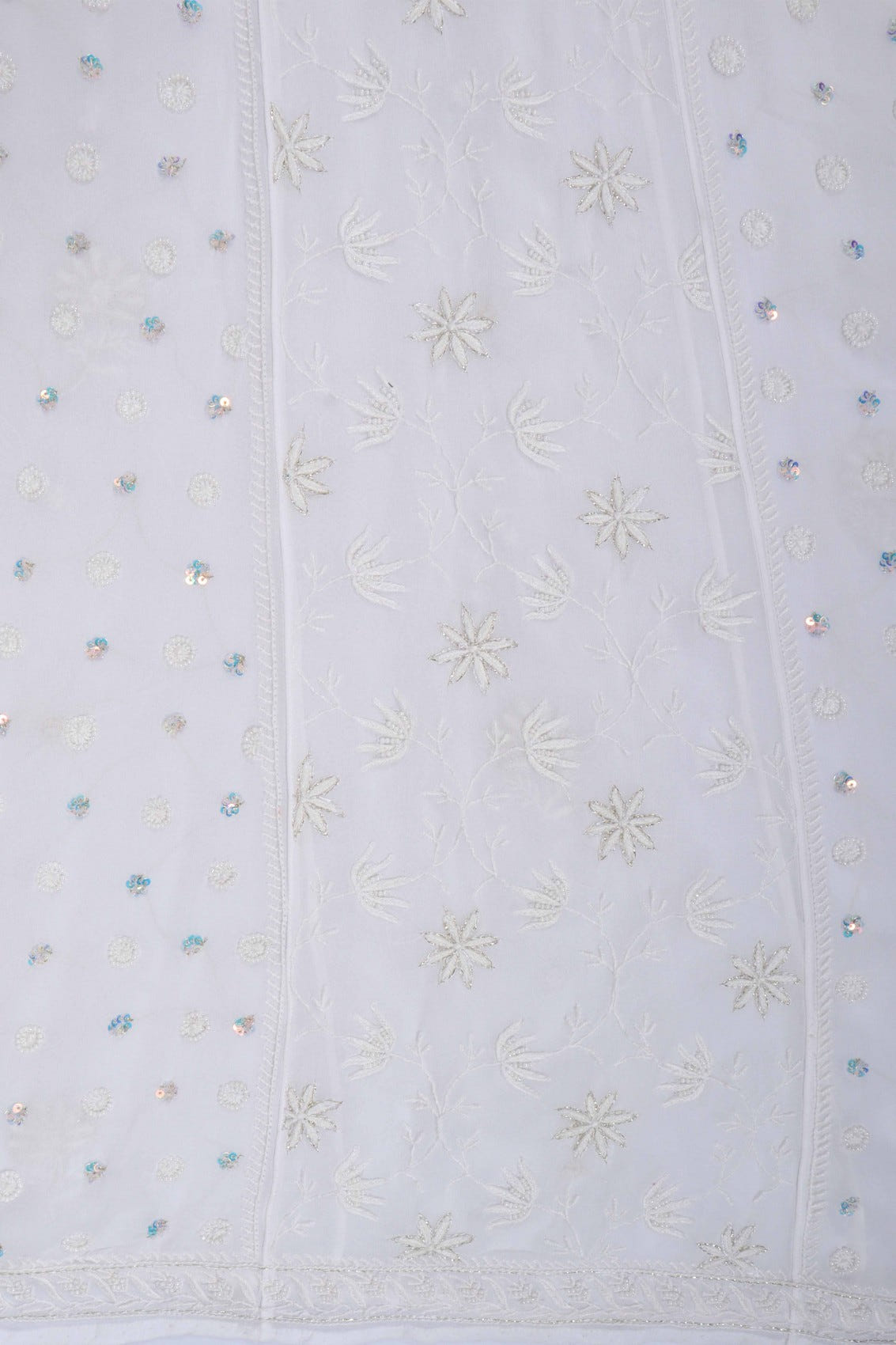Ada Hand Embroidered White Georgette Lucknowi Chikankari Semi-Stitched Anarkali Kurta Dupatta Set With Pearl Work 01A223203