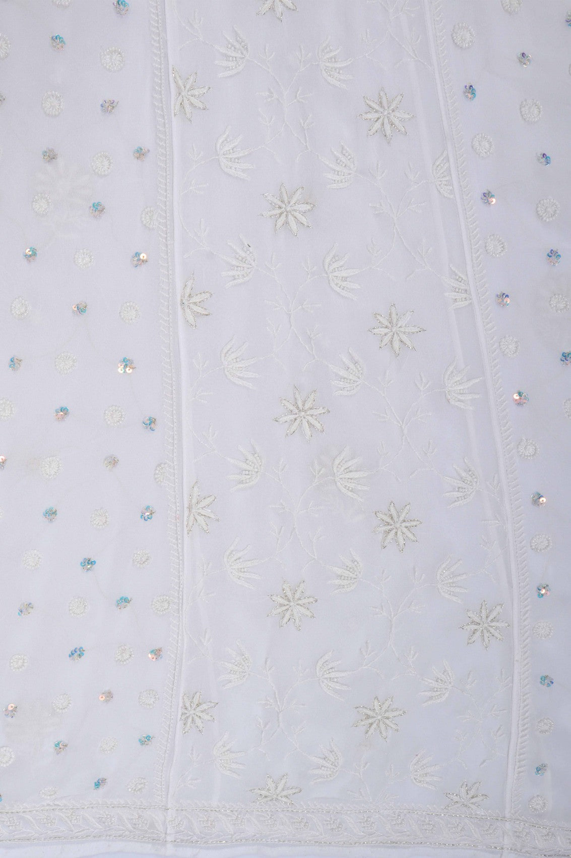 Ada Hand Embroidered White Georgette Lucknowi Chikankari Semi-Stitched Anarkali Kurta Dupatta Set With Pearl Work 01A223203
