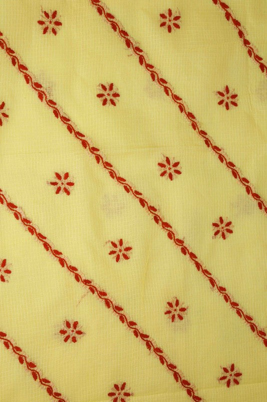 Ada Hand Embroidered Corn Yellow Kota Lucknowi Chikan Unstitched Kurta Piece - A460794