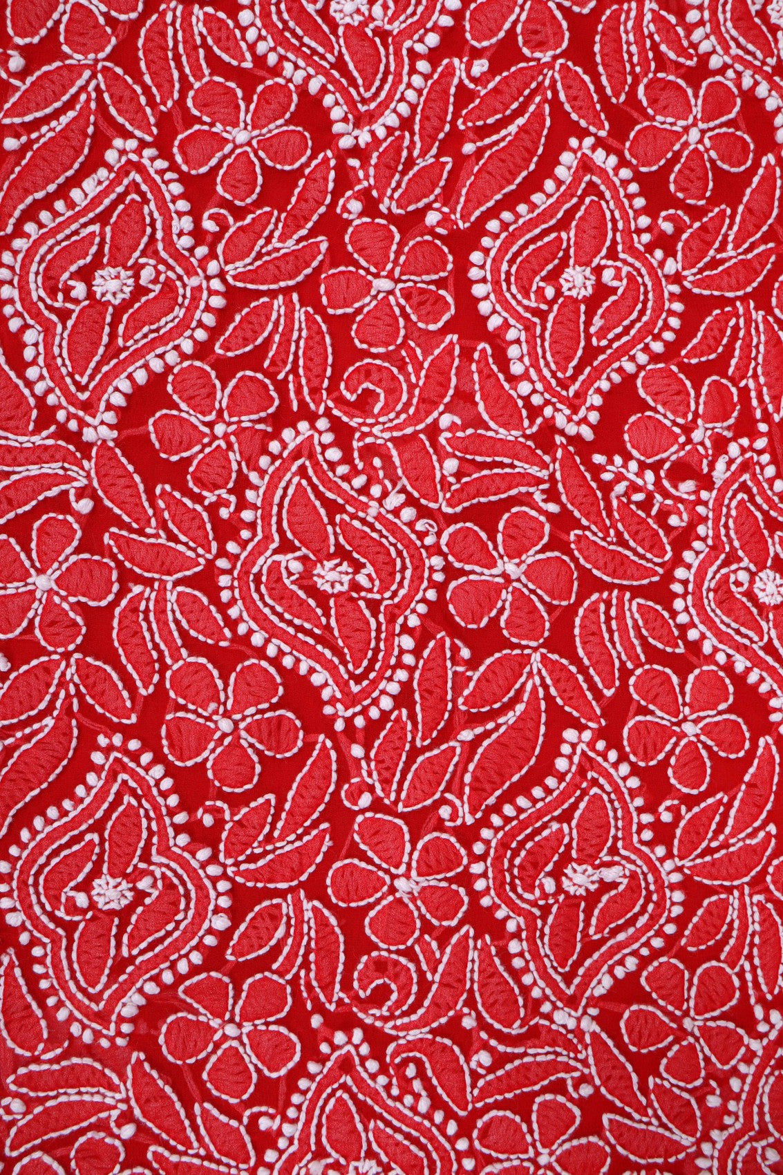 Ada Hand Embroidered Red Georgette Lucknowi Chikankari Unstitched Suit Piece With Pearl Work 01A146081
