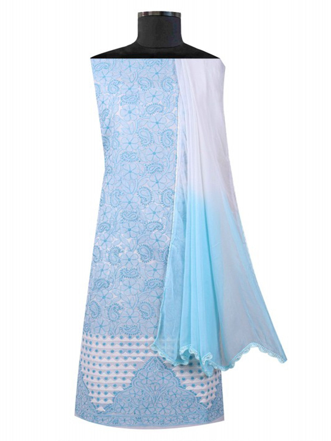 Ada Hand Embroidered White Cotton Lucknowi Chikankari Unstitched Suit Piece 01A106218
