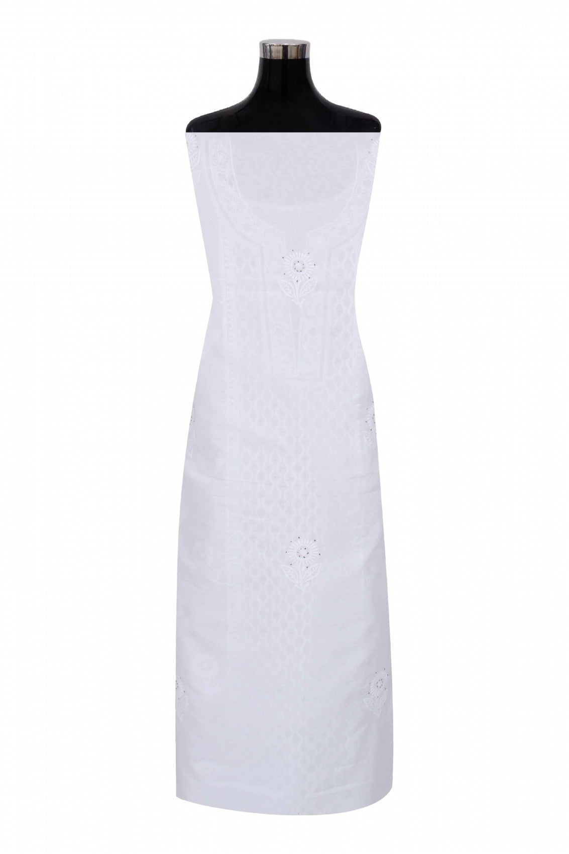 Ada Hand Embroidered White Cotton Lucknowi Chikankari Unstitched Suit Piece With Muqaish Work 01A259997
