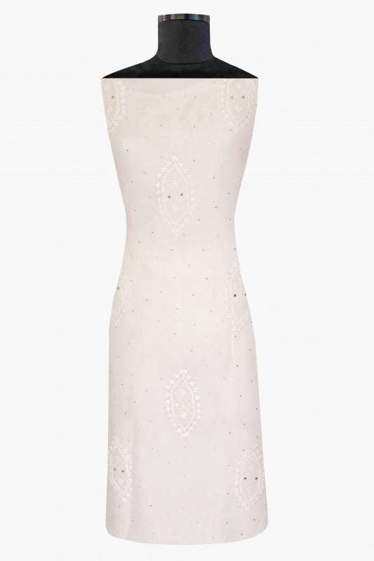 Ada Hand Embroidered Off White Organza Lucknowi Chikan Unstitched Kurta Piece With Muqaish Work A517580