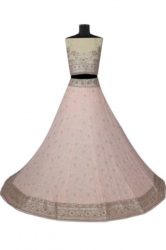 Ada Hand Embroidered Cameo Pink/Cream Pure Georgette Lucknowi Chikankari Lehenga Set With Gota patti Work– A574997