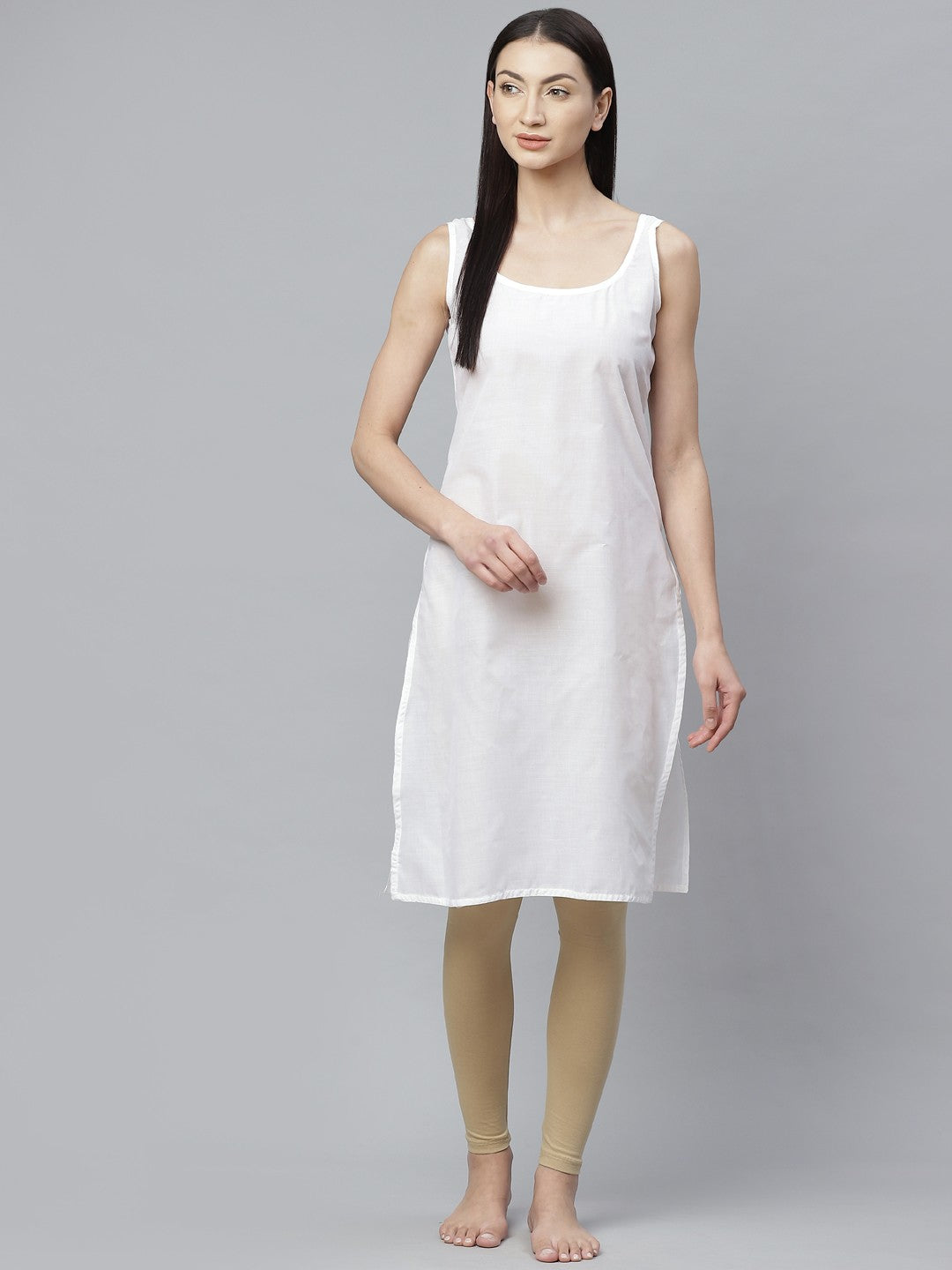 Ada Cream and White Cotton Long Slips Combo of 2 A308002.