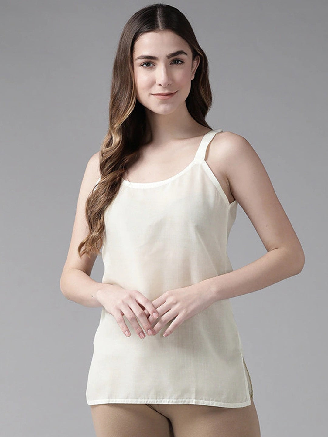 Ada Cream and Black Cotton Short Slips Combo of 2 A316807.