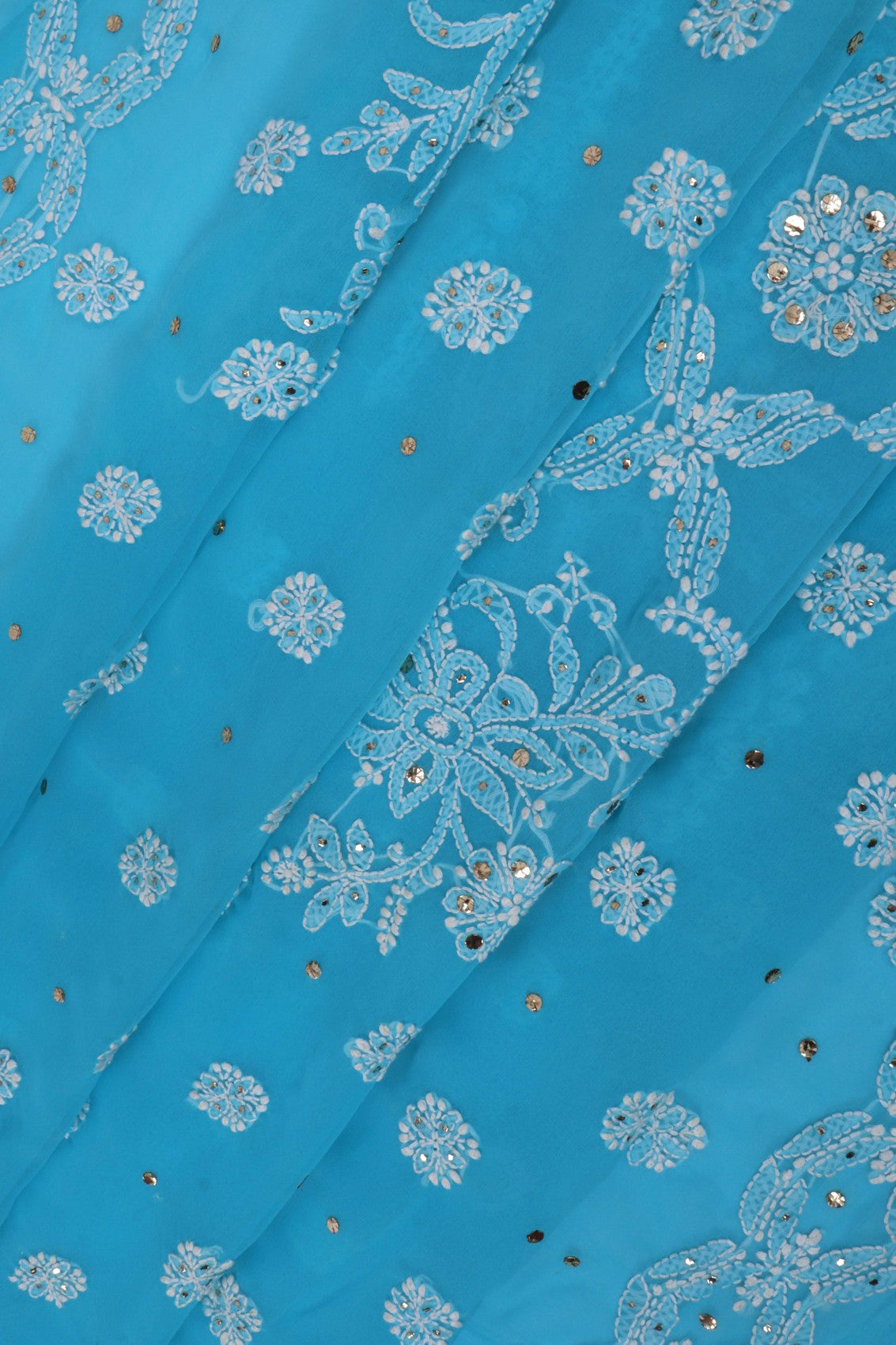 Ada Hand Embroidered Blue Georgette Lucknowi Chikankari Saree/Blouse With Muqaish Work A594465
