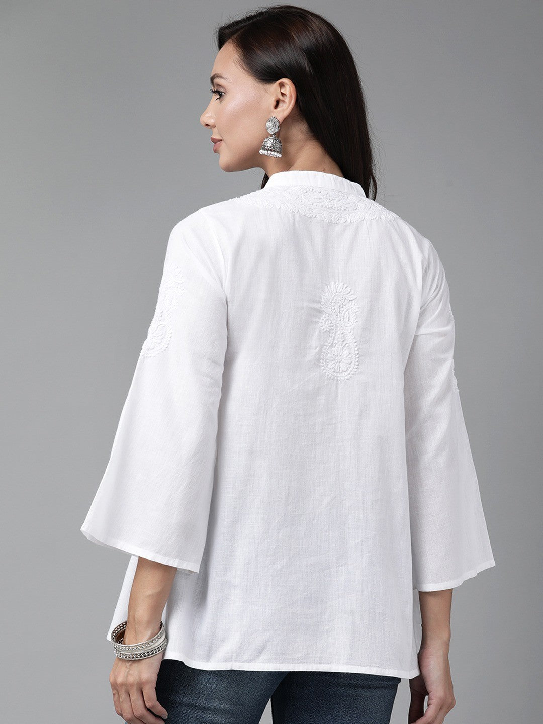 Ada Hand Embroidered White Linen Lucknowi Chikankari Short Kurti A911233