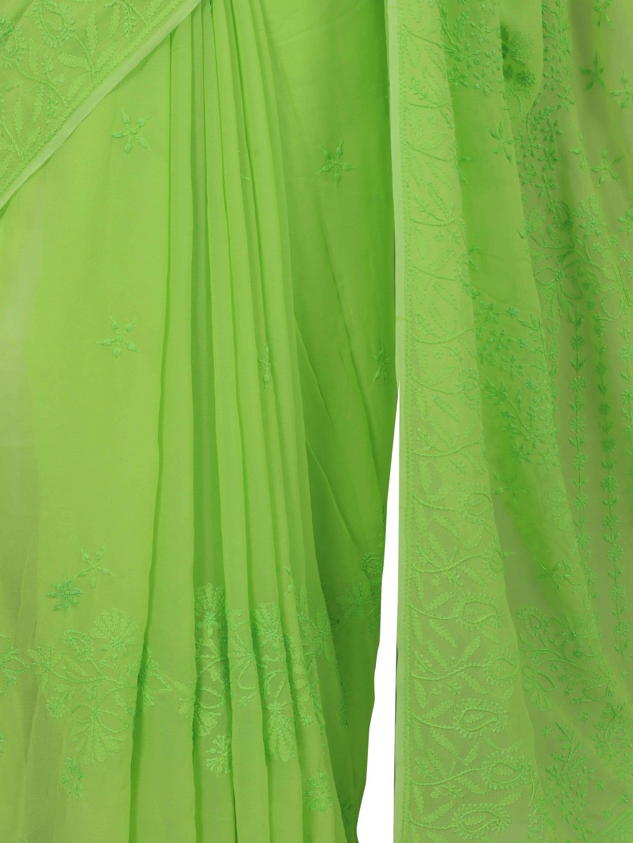 Ada Hand Embroidered Chartreuse Green Georgette Lucknowi Chikankari Saree with Blouse 01A131009