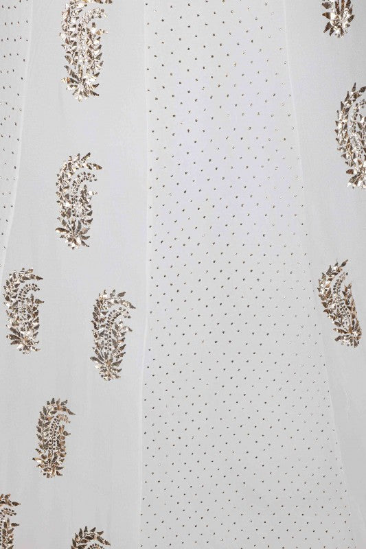 Ada Hand Embroidered White Georgette Lucknowi Chikankari Lehenga Skirt with Muqaish Work (only skirt) A414390