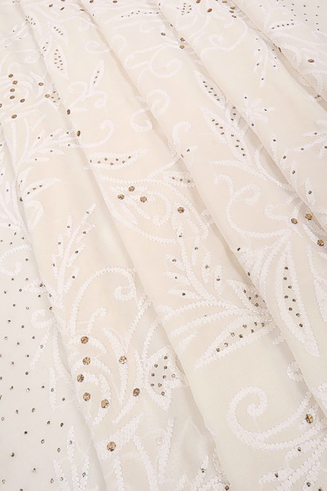 Ada Hand Embroidered Off White Pure Georgette Lucknowi Chikankari Saree/Blouse With Muqaish Work A623094
